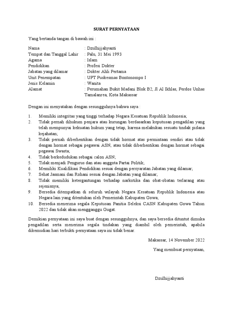 Surat Pernyataan 10 Poin Yayaku | PDF
