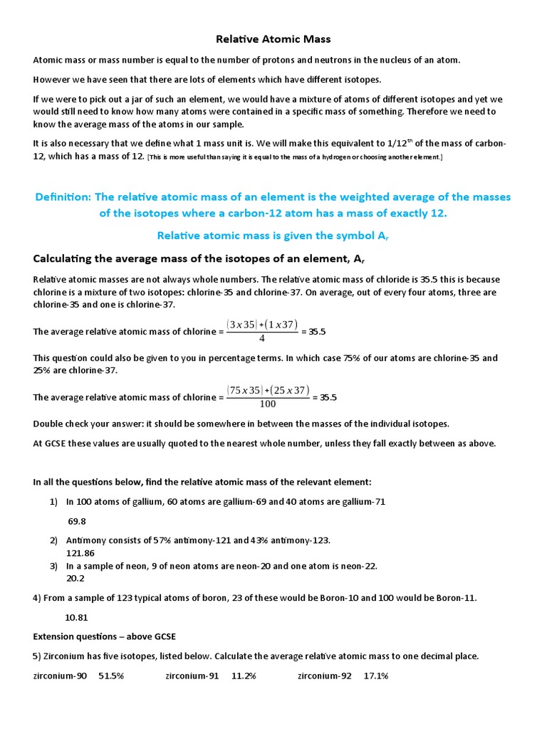 Relative Atomic Mass | PDF | Chemical Elements | Isotope