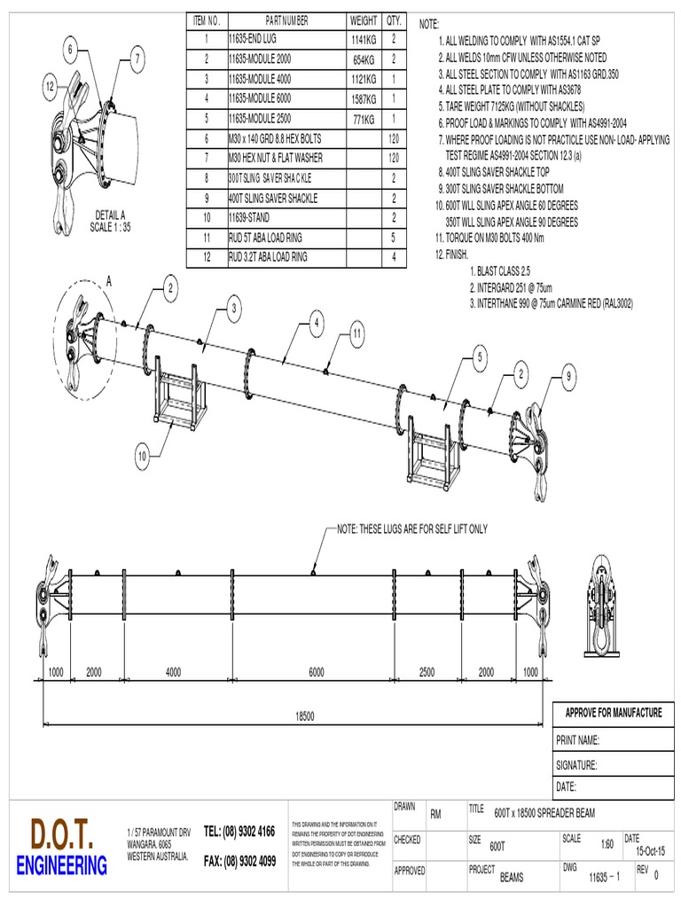Dwg.11635 600t X 18500 Modular Spreader Beam PDF Manufactured Goods