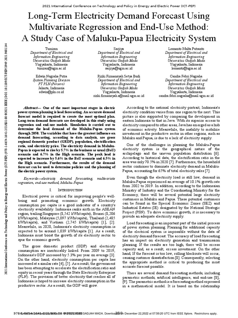 Long-Term Electricity Demand Forecast Using Multivariate Regression and ...