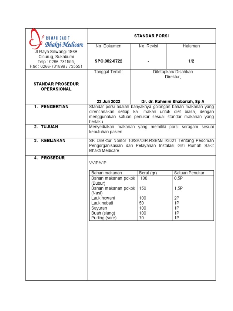 SPO.082-0722 Standar Porsi | PDF