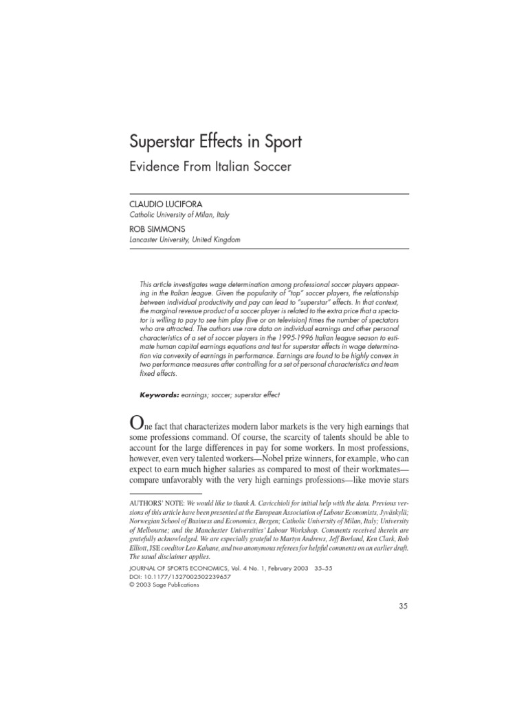 Superstar Effects in Sport PDF Ordinary Least Squares Statistics