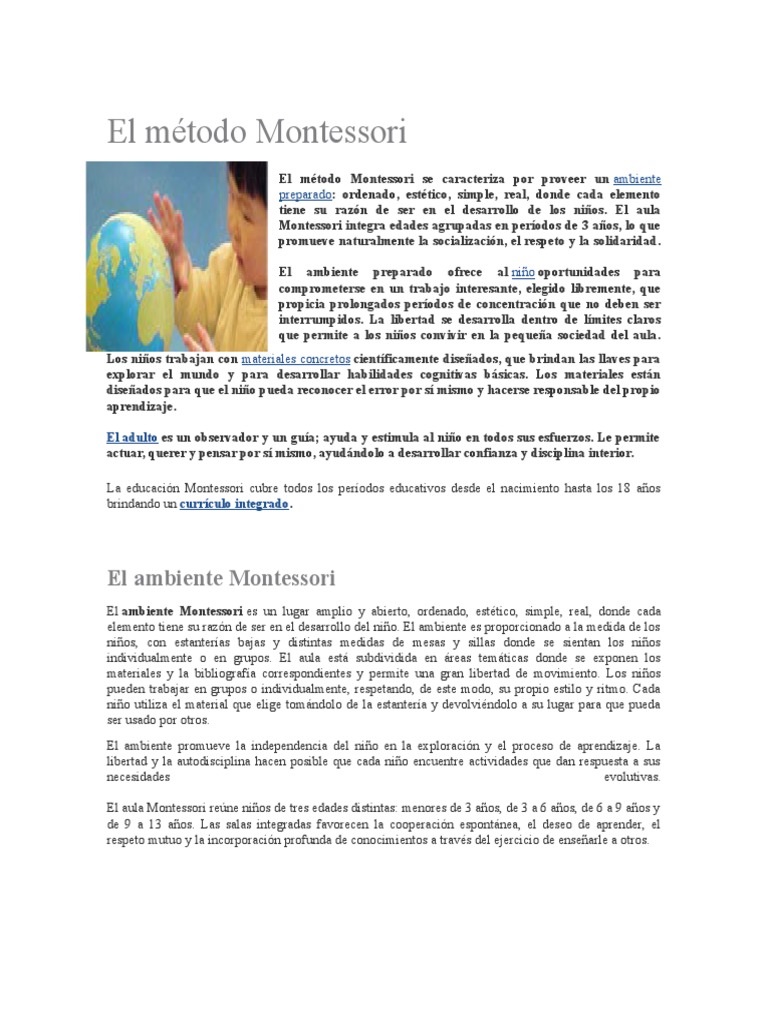El Método Montessori | PDF | Educación Montessori | Aprendizaje