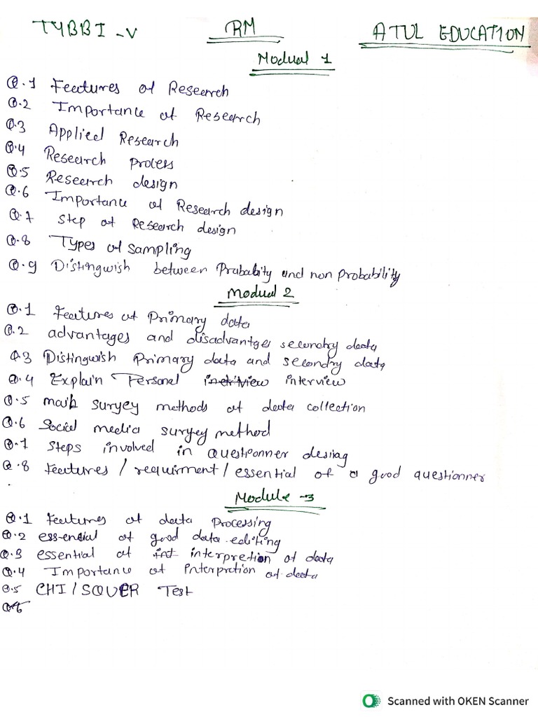 TYBBI RM Imp Questions (Atul Education) | PDF