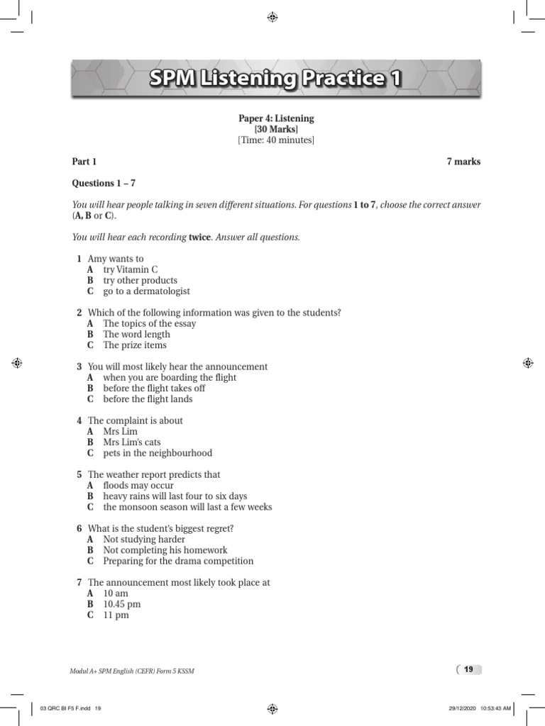 Ilmu Bakti Spm Listening Practice Download Free Pdf Flight Attendant