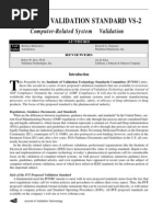 Proposed Validation Standard Vs-2: Computer-Related System Validation