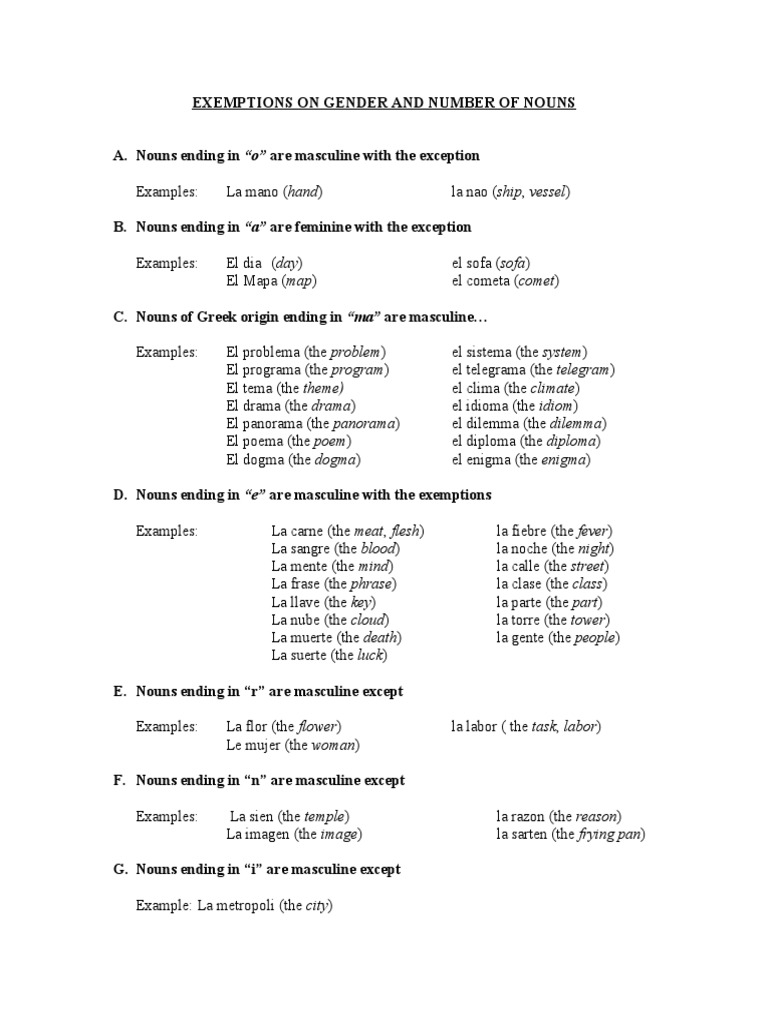 Gender Exceptions in Spanish Nouns | PDF | Cognitive Science | Morphology