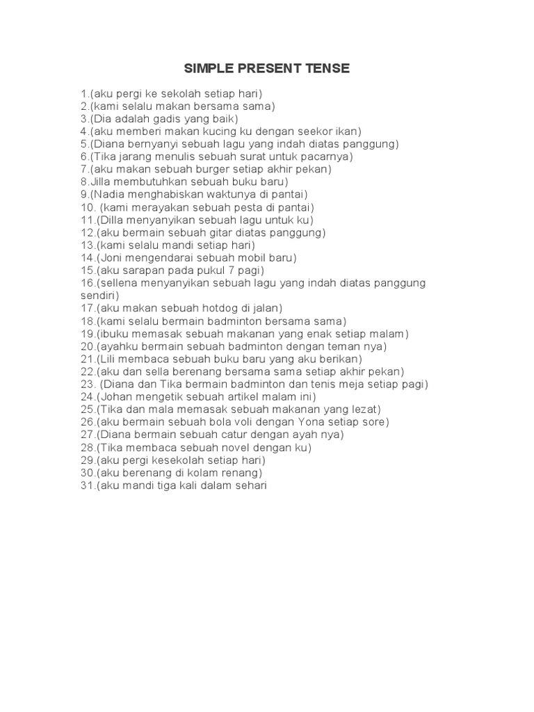Contoh Kalimat Simple Present Tense | PDF | Seni | Puisi