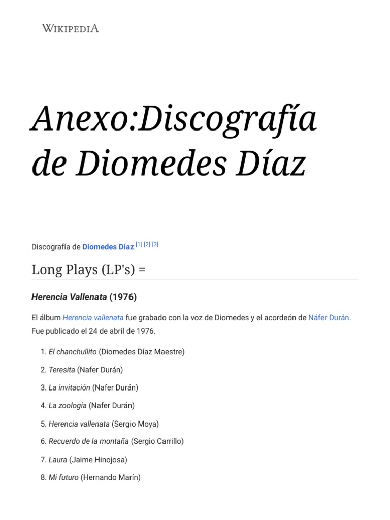 Anexo - Discografía de Diomedes Díaz - Wikipedia, La Enciclopedia Libre ...