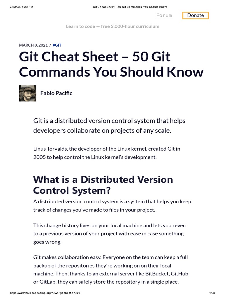 Git Cheat Sheet - 50 Git Commands You Should Know | PDF | Version ...