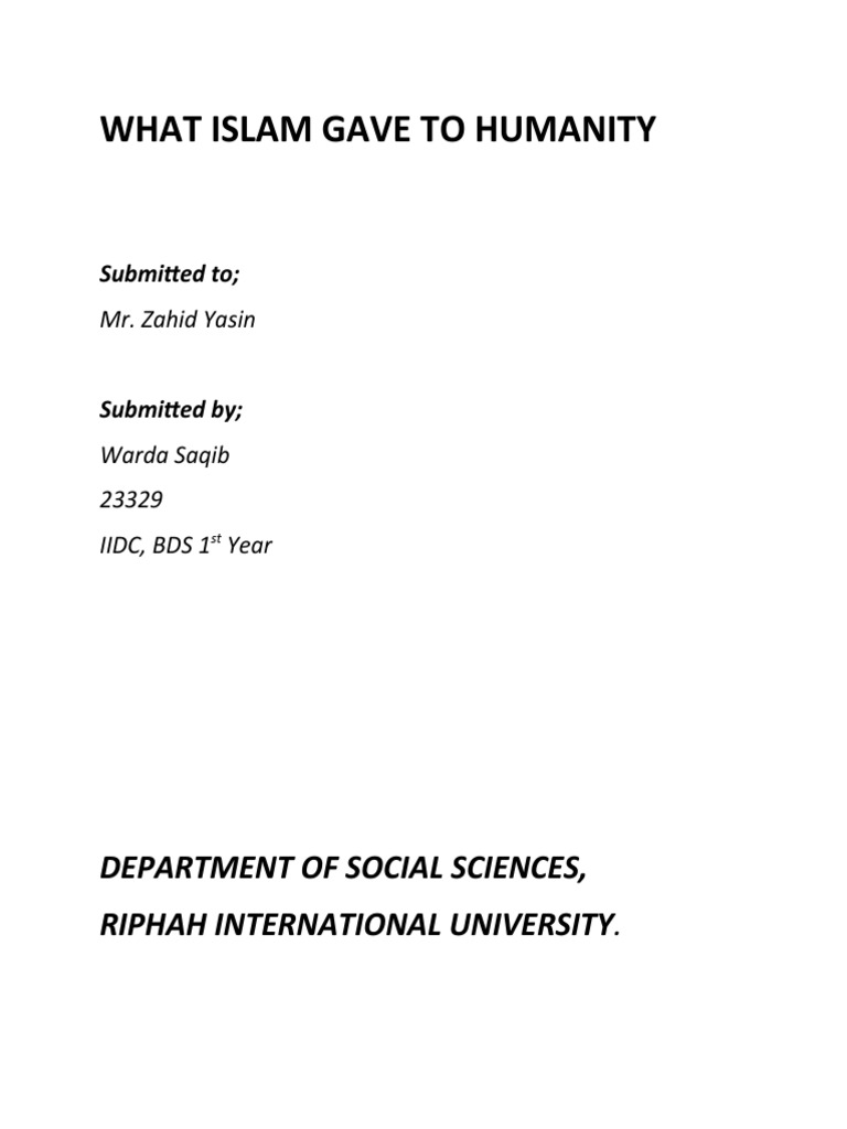 What Islam Gave To Humanity PDF Muhammad Quran