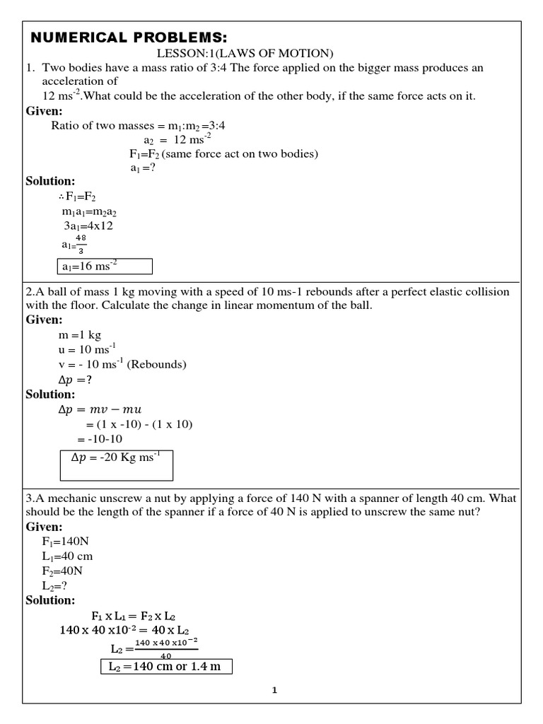 Namma Kalvi 10th Physics Unsolved Problems em 215624-1 | PDF ...