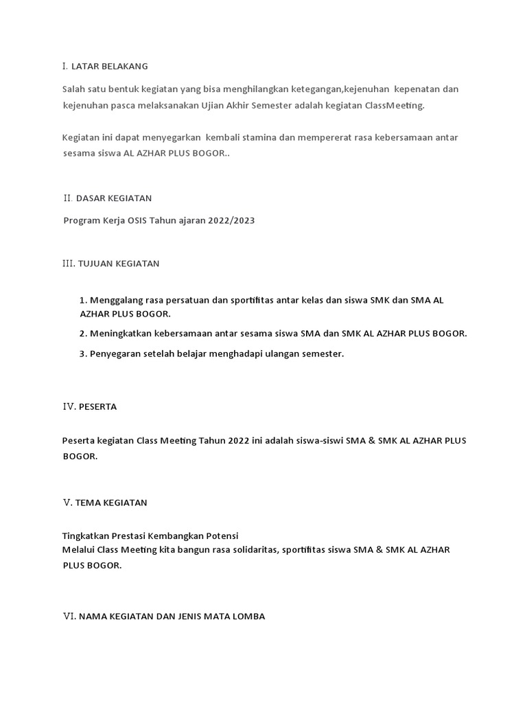 Class Meeting 2022 Al Azhar Plus Bogor | PDF