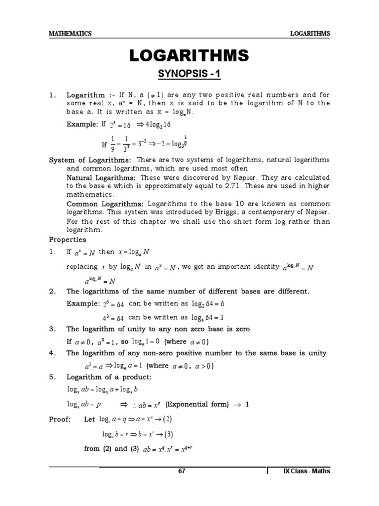 Logarithms PDF Logarithm Mathematical Notation