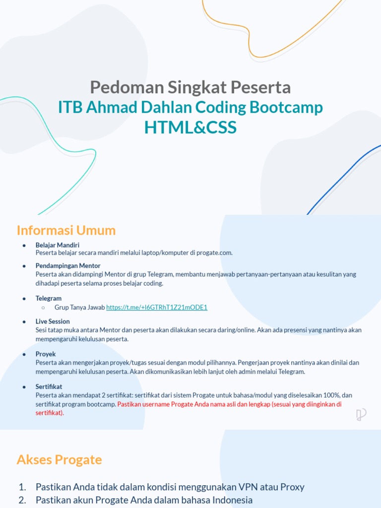 PEDOMAN PESERTA - ITB AHMAD DAHLAN Coding Bootcamp HTML&CSS | PDF