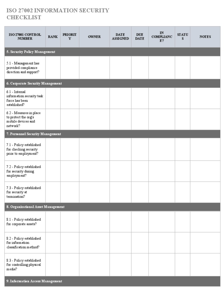 ISO 27002 Compliance Checklist | PDF | Information Security | Security