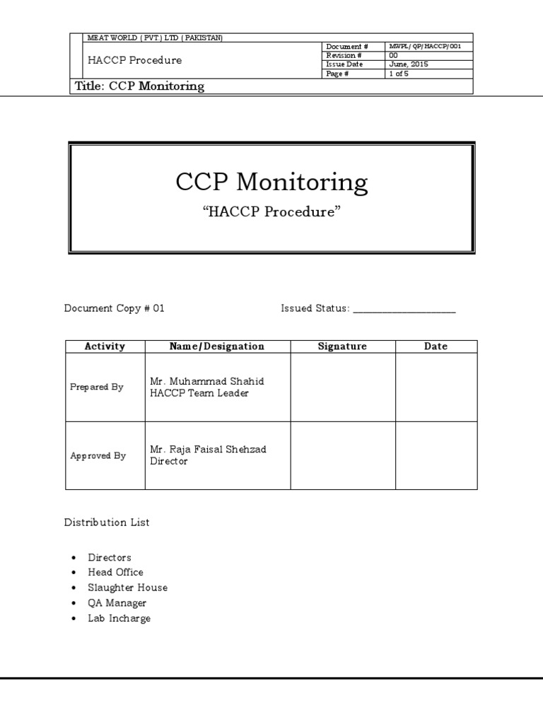 Monitoring Critical Control Points: A Procedure for Ensuring Meat ...