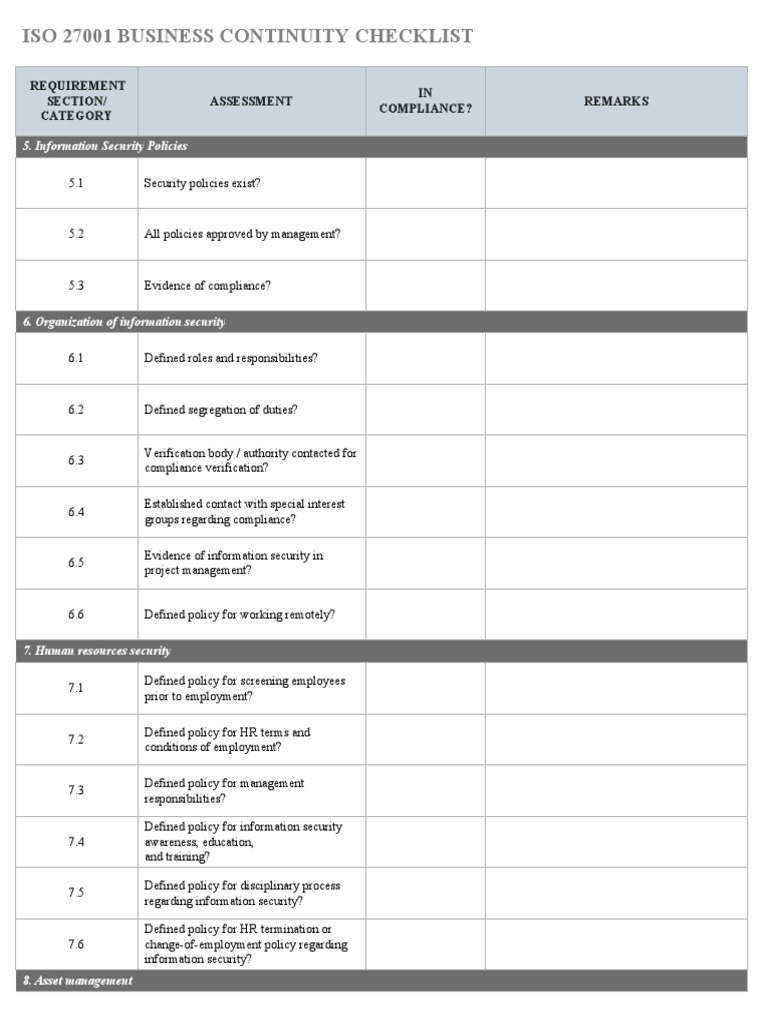 Iso 27001 Business Continuity Checklist | PDF | Information Security