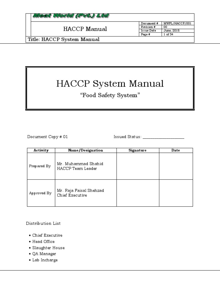 HACCP System Manual Outlines a Comprehensive Food Safety Program Based