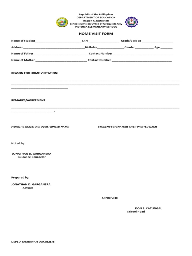 Home visit form pdf