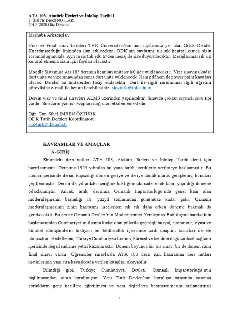 Ata 103 1. Üni̇te | PDF