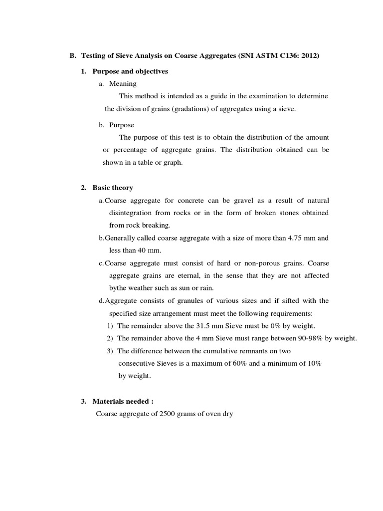 Coarse Aggregate Sieve Analysis Guide | PDF | Materials | Applied And ...