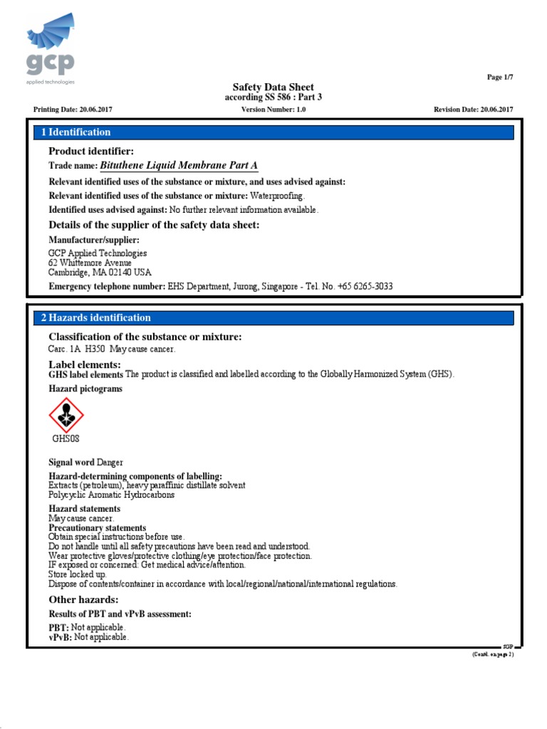 SD11587 Bituthene Liquid Membrane Part A (SGP) PDF Chemistry
