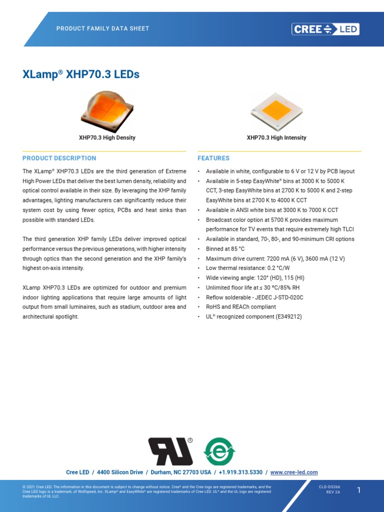 XLamp-XHP70 3 | PDF | Light Emitting Diode | Printed Circuit Board