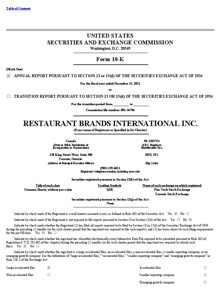 Rbi Annual Report Form 10K 2021 | PDF | Franchising | Form 10 K