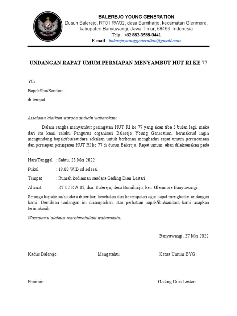 Undangan Rapat Umum Agustusan | PDF