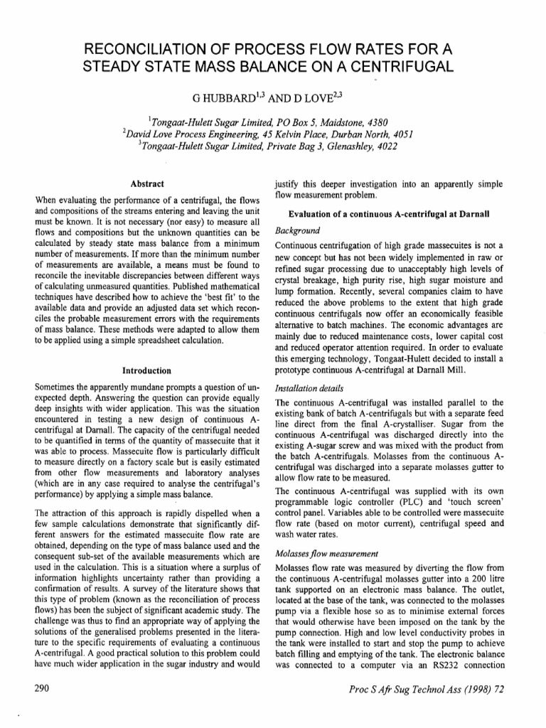 Process Flow Reconciliation for Centrifugal Mass Balance | PDF ...