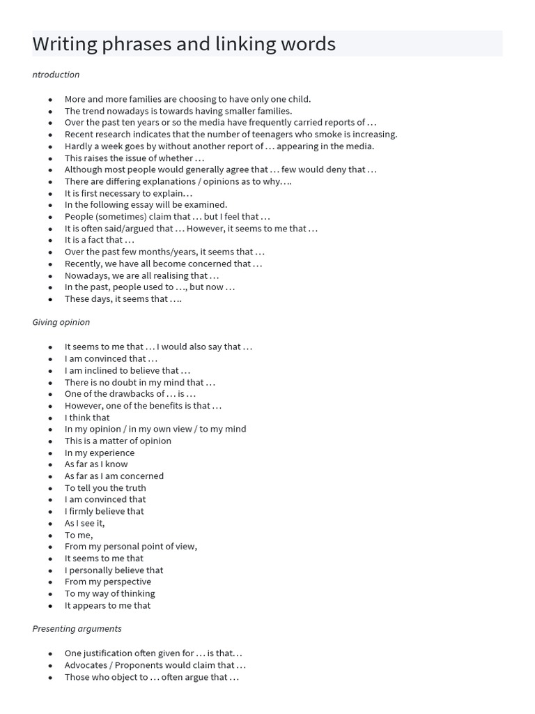 Writing Phrases and Linking Words | PDF | Reason | Argument