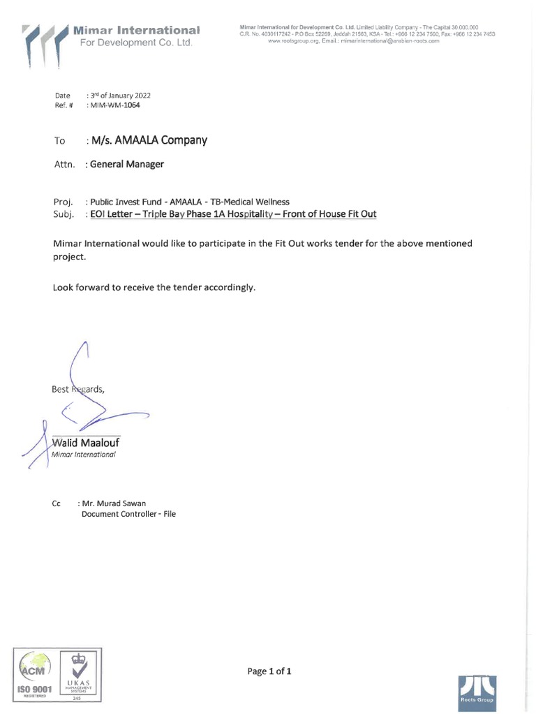 Mimar Eoi Letter | PDF