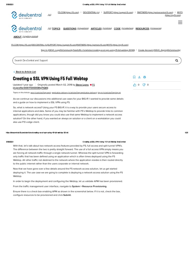 Creating A SSL VPN Using F5 Full Webtop DevCentral | PDF | Computer