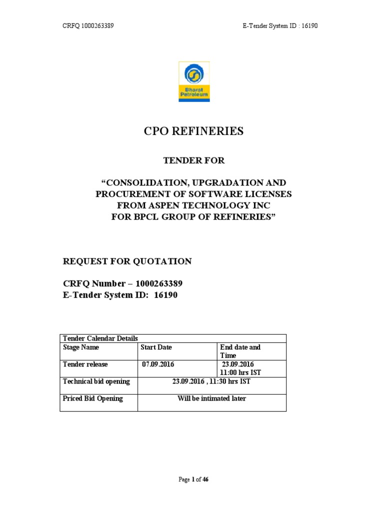 BPCL Software License E-Tender Notice | PDF | Business