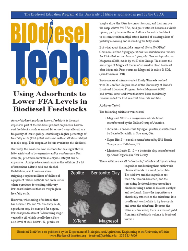 Adsorbents for Reducing FFA in Biodiesel | PDF | Wellness