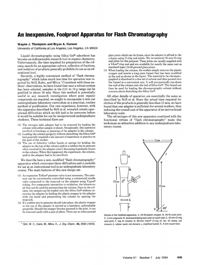 An Inexpensive, Foolproof Apparatus For Flash Chromatography PDF
