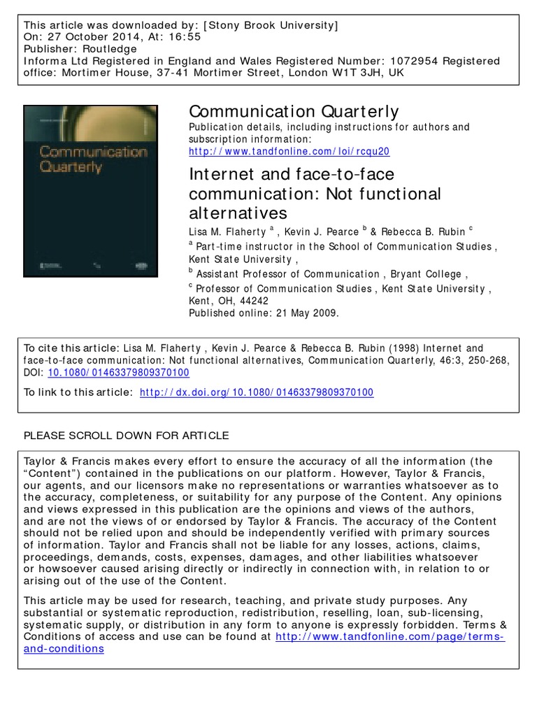 Internet vs. Face-to-Face Communication | PDF | Computer Mediated ...