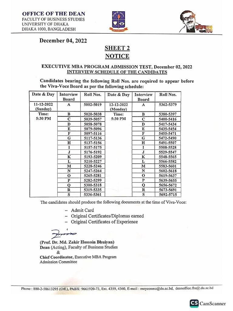 Viva Schedule PDF