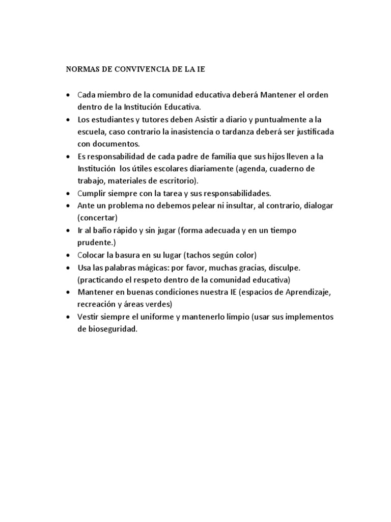 Normas de Convivencia de La Ie | PDF