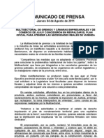 Comunicado de Prensa: Jueves 04 de Agosto de 2011