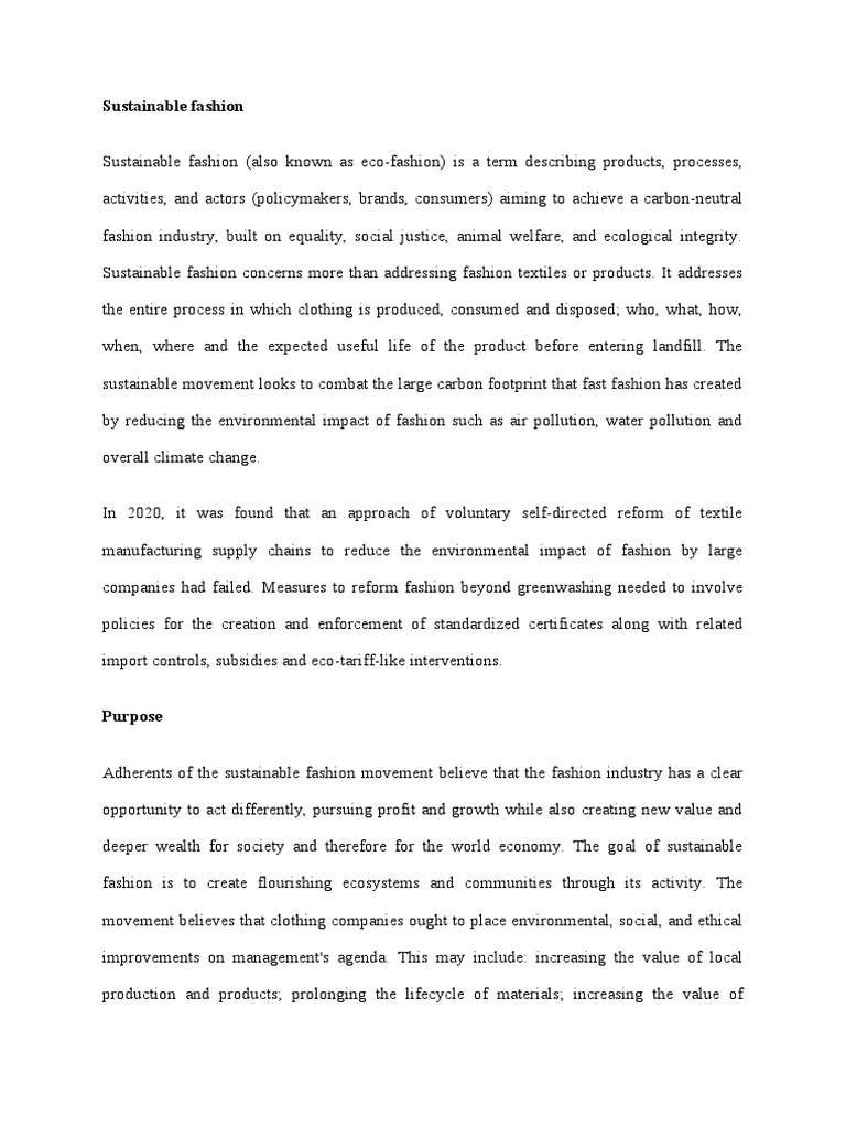 Sustainable Fashion Pdf Sustainability Fashion