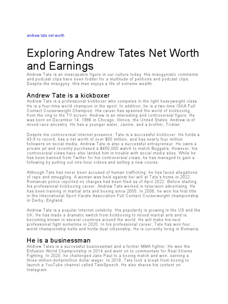 What is Andrew Tate Net Worth? - Growth Hackers