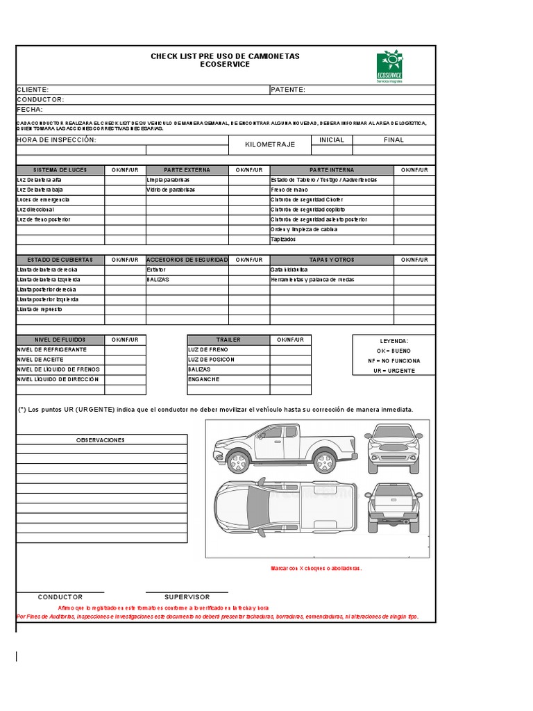 CHECK LIST Vehículos | PDF | Bienes manufacturados | Coche