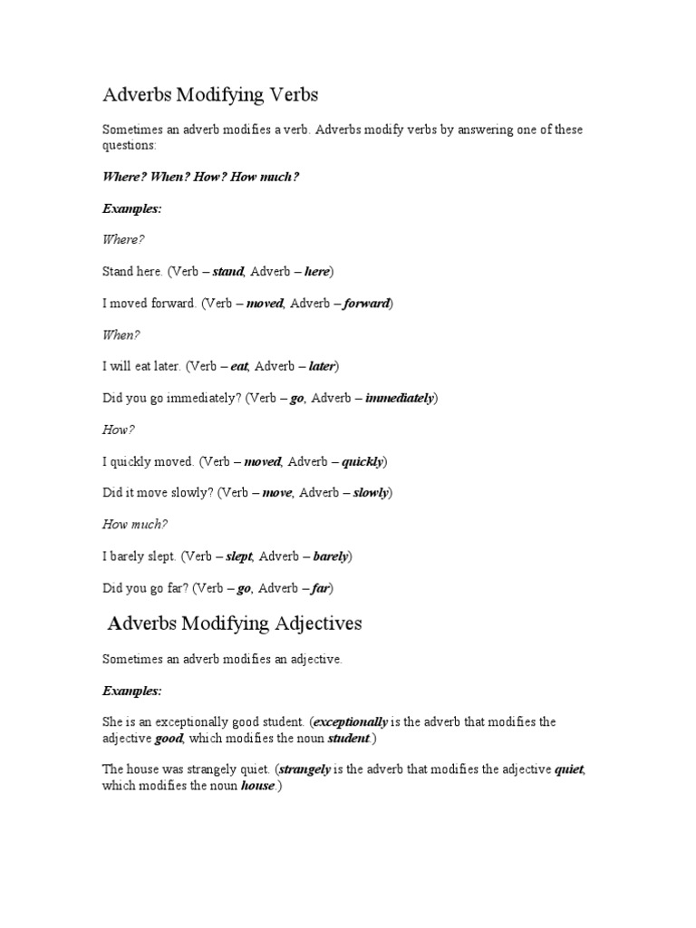 Adverbs Modifying Verbs