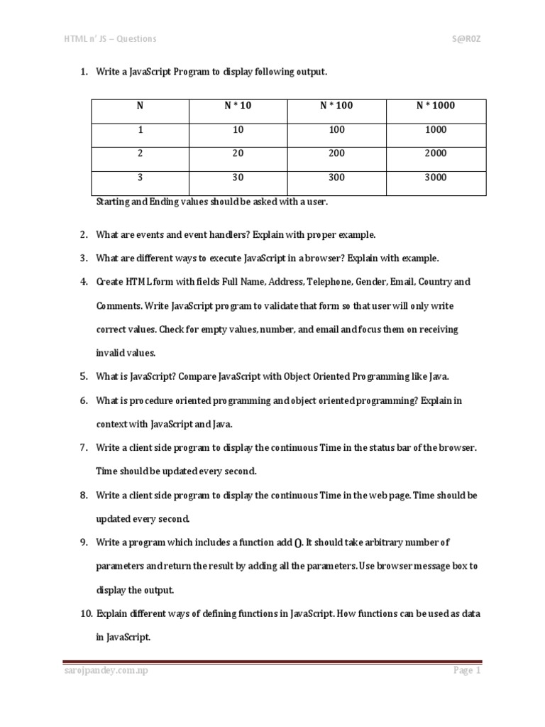 HTML N' JS - Questions | PDF | Java Script | Html