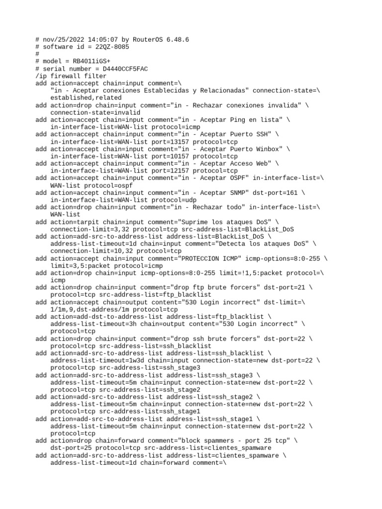 Firewall Basico Mikrotik | PDF | Protocolo de Control de Transmisión ...