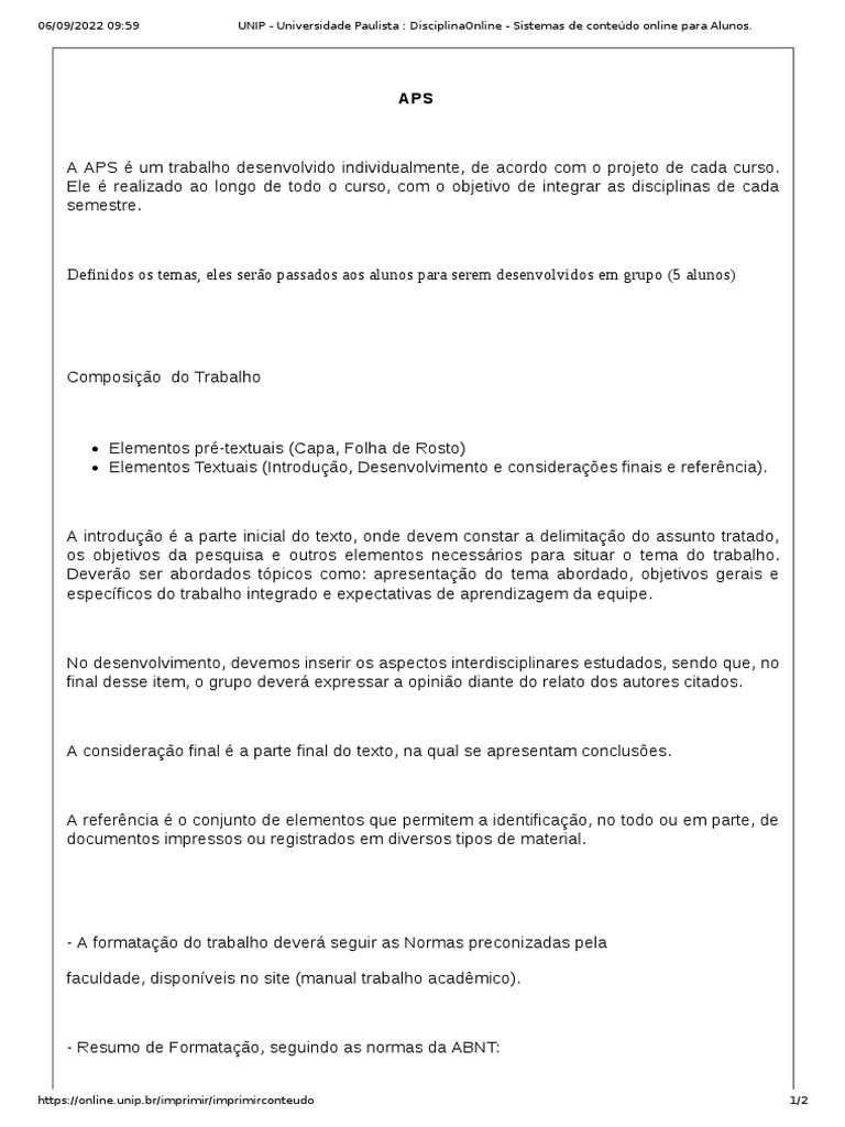 Guia de APS para Alunos da UNIP | PDF