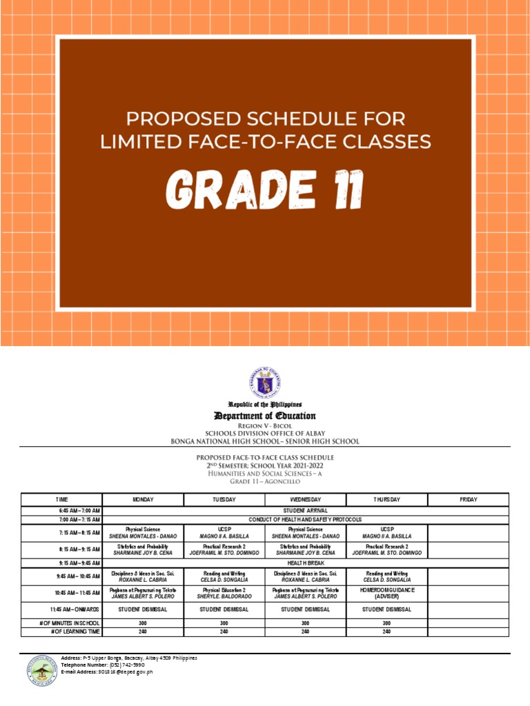 Proposed Class Schedule for Grade 11-12 | PDF | Science