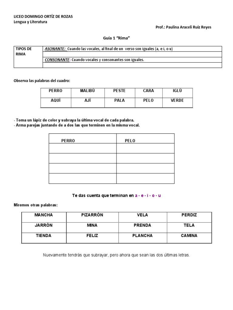 Tipos de Rima y Actividades | PDF | Rima | Lingüística